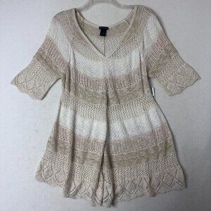 New Directions dress tunic sz L‎ crochet beige cream short sleeve neutral boho